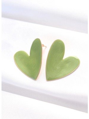 Bucuks Mey Ithalat® Yeşil Renk Mineli Kalp Küpe