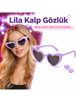 Mor Lila Retro Kalp Gözlük – 80’ler 90’lar Stil Parti Gözlüğü Midastech