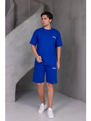 Dark Moda Erkek Baskılı Oversize Alt-Üst 2 Iki Iplik Kompakt Şort Takımı
