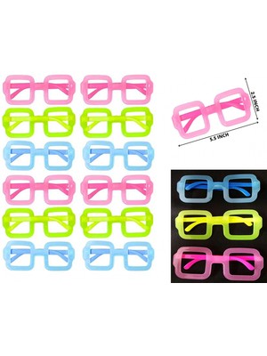 Bucuks Mey Ithalat® Fosforlu Kare Model Glow Parti Gözlüğü Karanlıkta Yanan Gözlükler 12 Adet