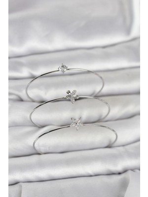 Bucuks Mey Ithalat® Gümüş Renk Zirkon Taşlı Pirinç 3'lü Kadın Bileklik Kombini