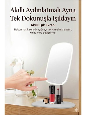Bucuks Mey Ithalat® Dokunmatik LED Işıklı Makyaj Aynası Dikdörtgen 3 Renk Işık LED Masa Aynası