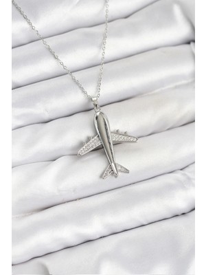 Bucuks Mey Ithalat® 316L Çelik Zincir Gümüş Renk Uçak Model Kadın Kolye