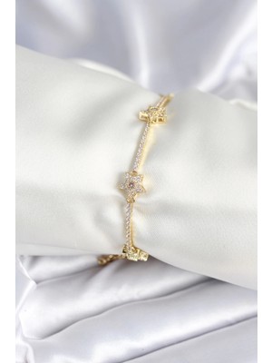 Bucuks Mey Ithalat® Pirinç Gold Renk Yıldız Model Kadın Bileklik