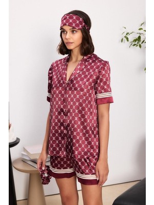 Pierre Cardin Bordo Saten Biyeli Kadın Pijama Şort Takımı 1325