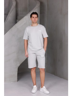 Dark Moda Erkek Baskılı Oversize Alt-Üst 2 Iki Iplik Kompakt Şort Takımı