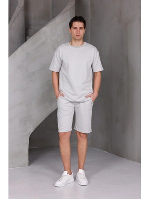 Dark Moda Erkek Basic Oversize Alt-Üst 2 Iki Iplik Kompakt Şort Takımı