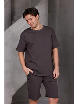Dark Moda Erkek Basic Oversize Alt-Üst 2 Iki Iplik Kompakt Şort Takımı