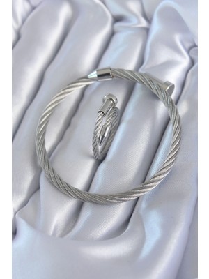 Bucuks Mey Ithalat® 316L Çelik Gümüş Renk Sarmal Model Erkek Bileklik Yüzük Kombini