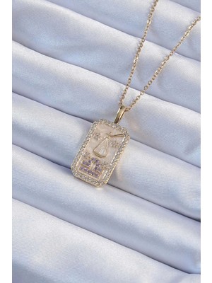 Bucuks Mey Ithalat® 316L Çelik Zincir Altın Renk Lila Zirkon Taşlı Tarot Kolye