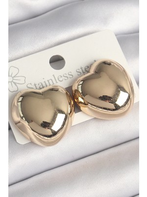 Bucuks Mey Ithalat® Pirinç Gold Renk Bombe Kalp Model Kadın Küpe