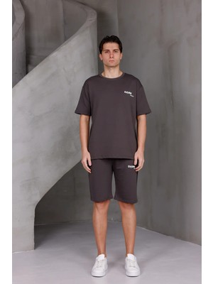 Dark Moda Erkek Baskılı Oversize Alt-Üst 2 Iki Iplik Kompakt Şort Takımı