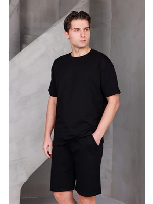Dark Moda Erkek Basic Oversize Alt-Üst 2 Iki Iplik Kompakt Şort Takımı