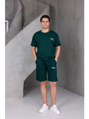 Dark Moda Erkek Baskılı Oversize Alt-Üst 2 Iki Iplik Kompakt Şort Takımı