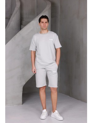 Dark Moda Erkek Baskılı Oversize Alt-Üst 2 Iki Iplik Kompakt Şort Takımı