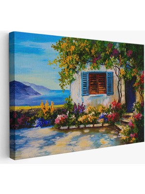 Deniz Manzaralı Güzel Ev Dekoratif Kanvas Duvar TABLOSU-3437