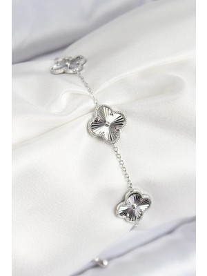 Bucuks Mey Ithalat® Vıp Pirinç Yonca Model Gümüş Renk Kadın Bileklik