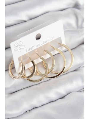 Bucuks Mey Ithalat® Pirinç Halka Model Gold Renk Kadın Set Küpe