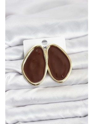 Bucuks Mey Ithalat® Pirinç Kahverengi Mineli Damla Model Vintage Plaka Kadın Küpe