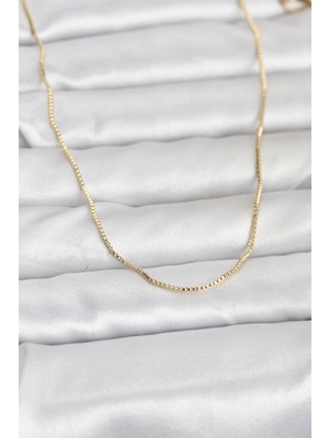 Bucuks Mey Ithalat® cm 14K Gold Renk Ince Kare Zincirli Model 60 cm Kadın Kolye