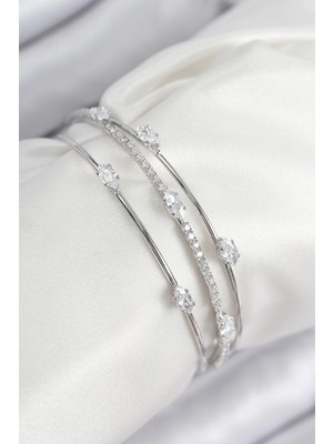 Bucuks Mey Ithalat® Pirinç Zirkon Taşlı Su Yolu Model Gümüş Renk Kadın Bileklik