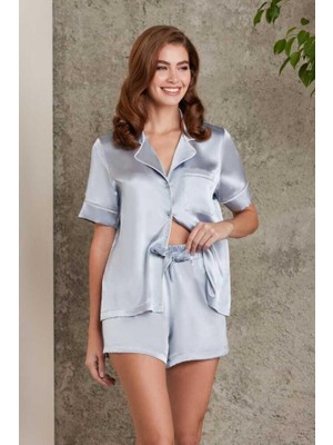 Pierre Cardin Saten Kadın Biyeli Şort Pijama Takımı Mist 1205
