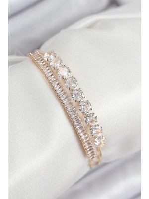 Bucuks Mey Ithalat® Pirinç Zirkon Taşlı Su Yolu Model Gold Renk Kadın Bileklik