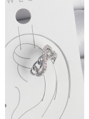 Bucuks Mey Ithalat® Pirinç Gümüş Renk Zirkon Taşlı Zincir Sonsuzluk Model Kadın Kıkırdak Küpe