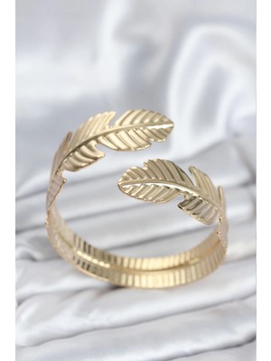 Bucuks Mey Ithalat® Yaprak Model Gold Renk Kadın Bileklik