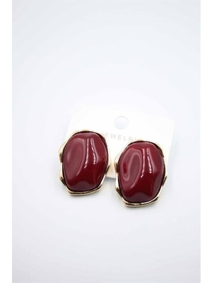 Royaleks Taşlı Küpe - Bordo