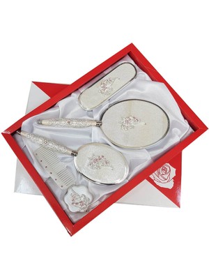 Ceyyiz Gülüm 5li Ekru Ayna Tarak Fırça Pudralık Çeyiz Seti