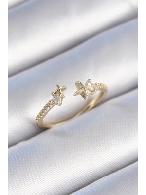 Bucuks Mey Ithalat® Pirinç Gold Renk Zirkon Taş Detay Yıldız Model Kadın Yüzük