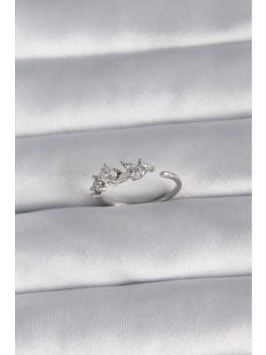 Bucuks Mey Ithalat® Pirinç Gümüş Renk Zirkon Taşlı Çiçek Model Kadın Yüzük