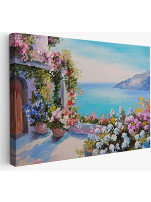 Deniz Manzaralı Güzel Ev Dekoratif Kanvas Duvar TABLOSU-3439