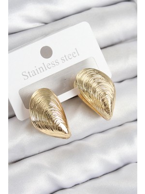 Bucuks Mey Ithalat® Pirinç Istiridye Model Gold Renk Kadın Küpe