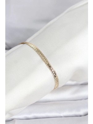 Bucuks Mey Ithalat® cm 14K Gold Renk Lazerli Yassı Zincir Model Kadın Bileklik