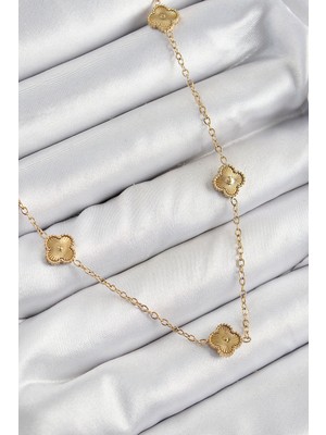 Bucuks Mey Ithalat® 316L Çelik Yonca Model Gold Renk Kadın Kolye