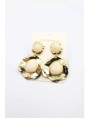 Royaleks Taşlı Küpe - Krem