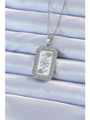 Bucuks Mey Ithalat® 316L Çelik Zincir Gümüş Renk Mineli Zirkon Taşlı Göz Figür Tarot Kolye
