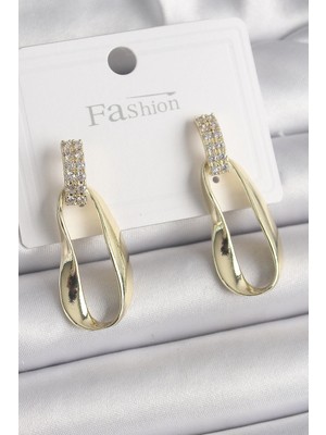 Bucuks Mey Ithalat® Pirinç Zirkon Taşlı Sallantı Kadın Küpe