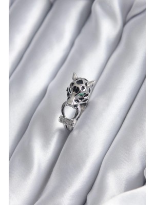 Bucuks Mey Ithalat® Gümüş Renk Kaplan Model Zirkon Taş Detay Vip Kadın Yüzük