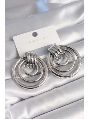 Bucuks Mey Ithalat® Pirinç Gümüş Renk Halka Model Kadın Küpe