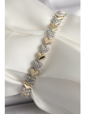 Bucuks Mey Ithalat® Pirinç Mix Renk Zirkon Taşlı Kalp Model Vıp Seri Kadın Bileklik