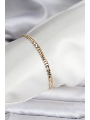 Bucuks Mey Ithalat® 14K Gold Renk Kaplama Lazer Ezme Zincir Model cm Kadın Bileklik
