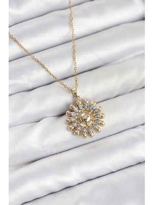 Bucuks Mey Ithalat® 316L Çelik Zincir Gold Renk Güneş Model Kadın Kolye