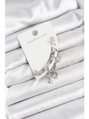 Bucuks Mey Ithalat® Pirinç Gümüş Renk Set Küpe