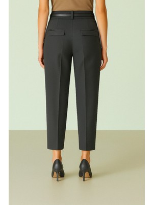 Modamorfo Beli Kemerli Çift Cepli Pantolon  -Füme