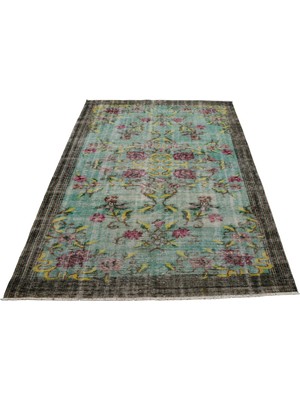 Zehra Abla Halı Vintage El Dokuma Nadir Serpme Çiçekli Eskitme Yün Salon Halısı 7144