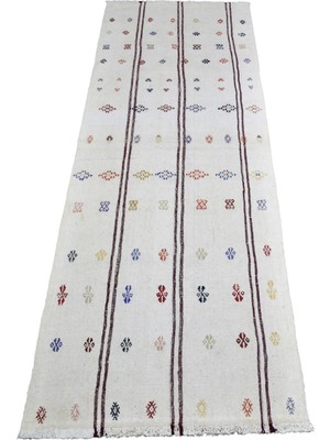 Zehra Abla Halı El Dokuma Nadir Ak Pamuklu Yörük Yün Yolluk Kilim 7112