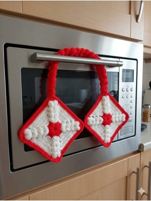 Epilons El Yapımı Dekoratif Mutfak Tutacak (Kırmızı-Beyaz)